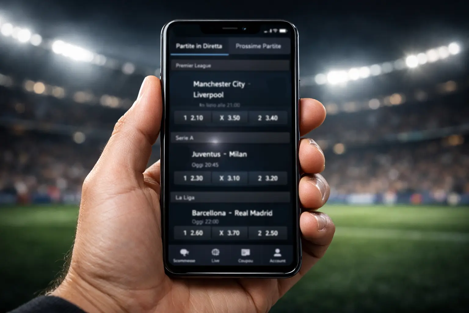 Smartphone con app scommesse sportive aperta