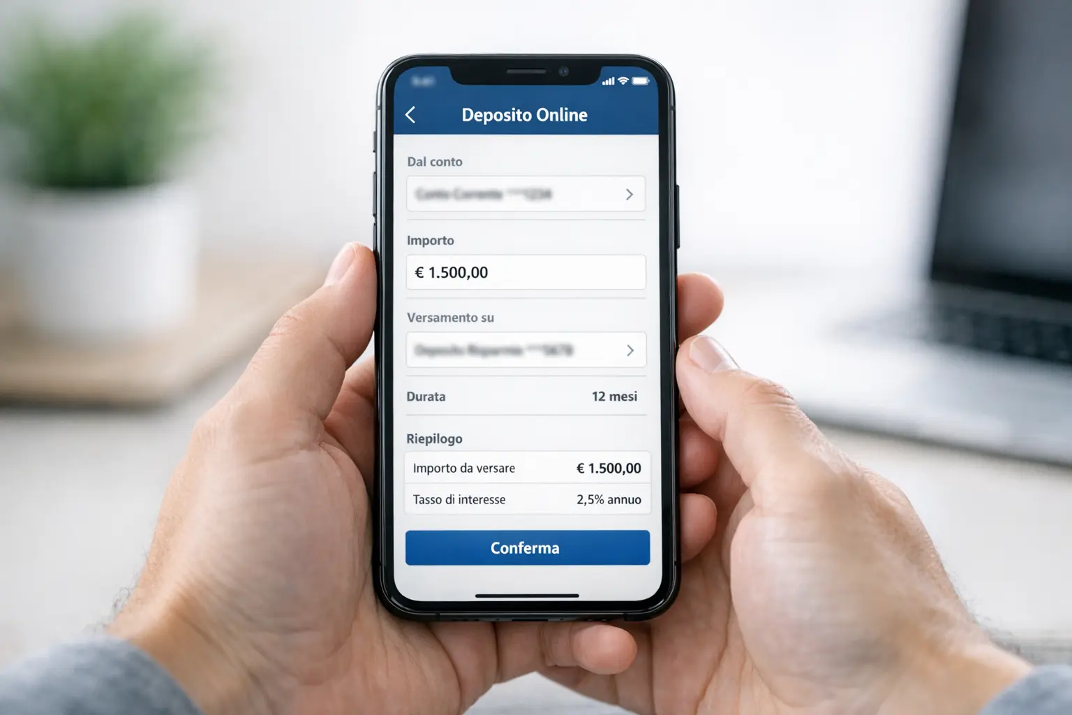 Persona che effettua un deposito online tramite smartphone