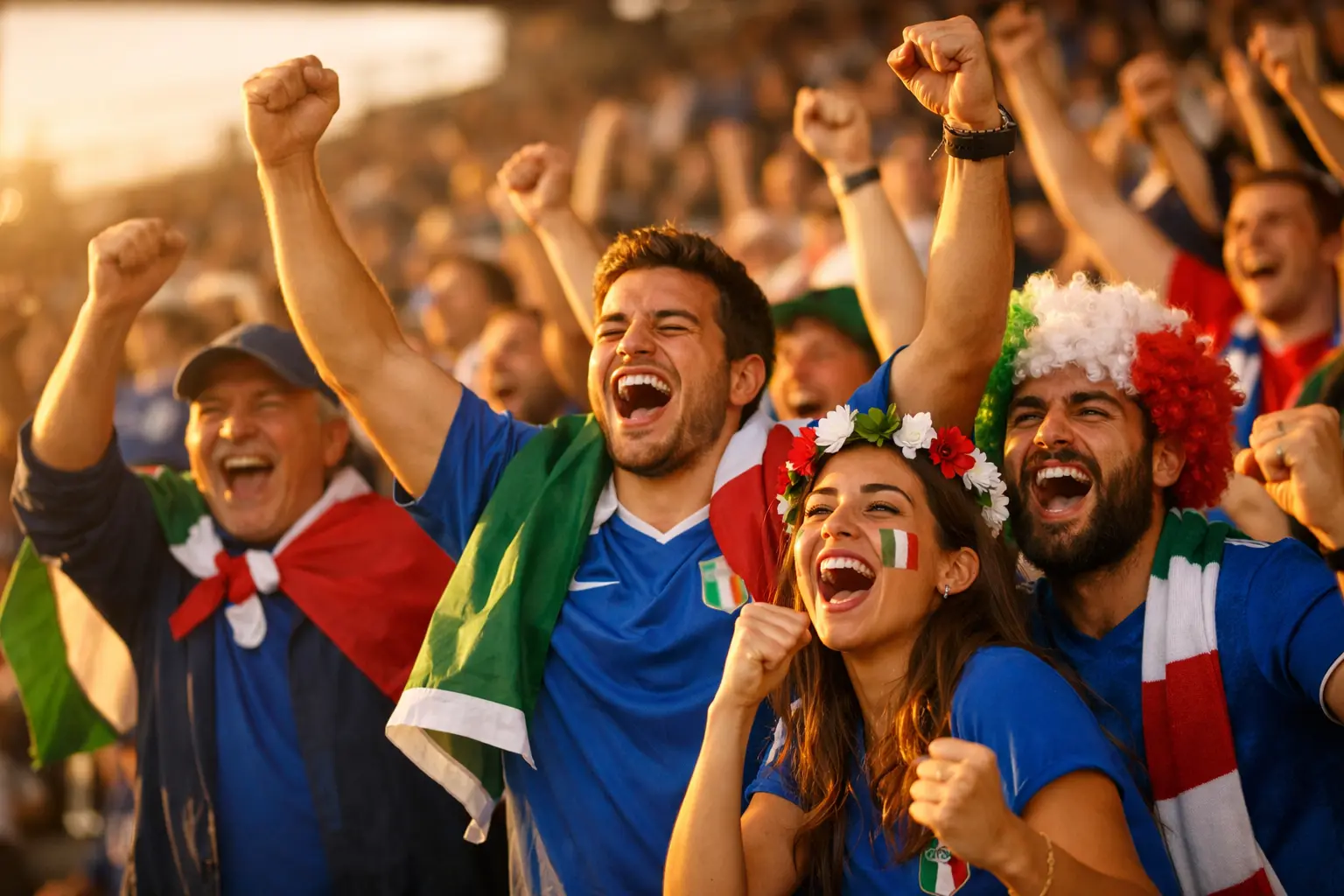 Tifosi che esultano allo stadio durante una partita di calcio