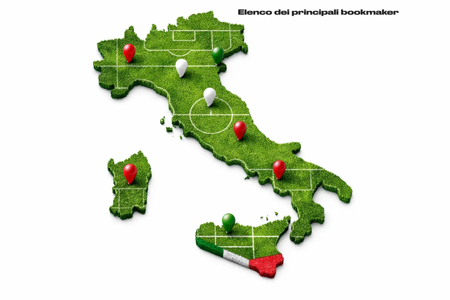 Mappa dell'Italia con icone dei principali bookmaker autorizzati ADM