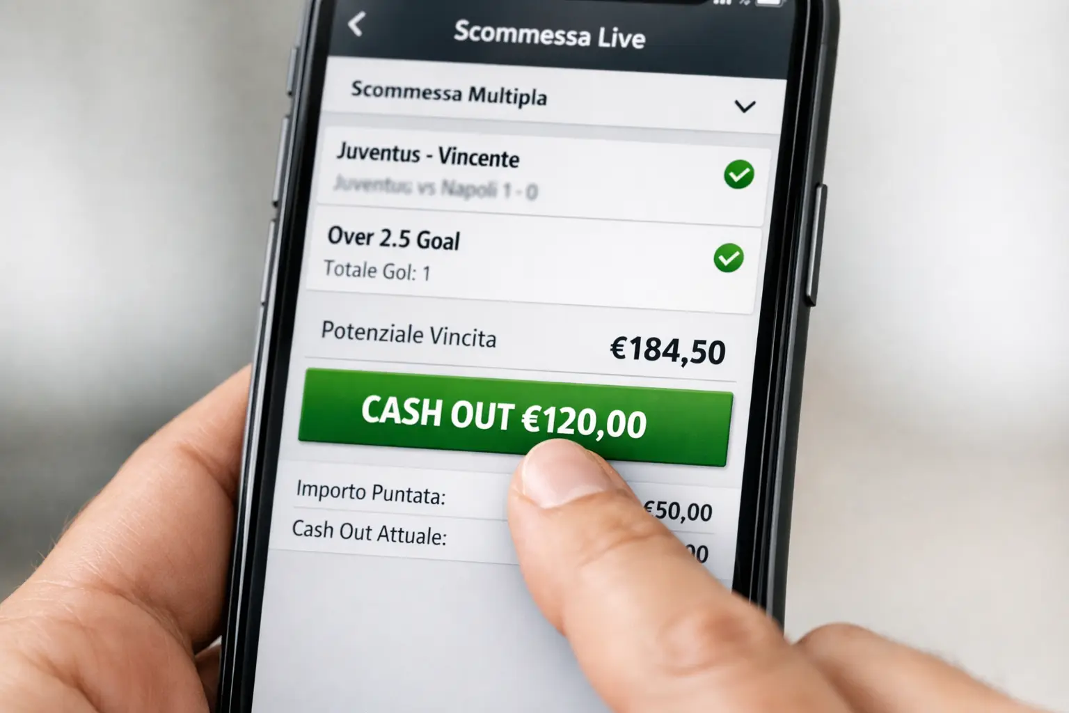 Funzione cash out su schermo smartphone