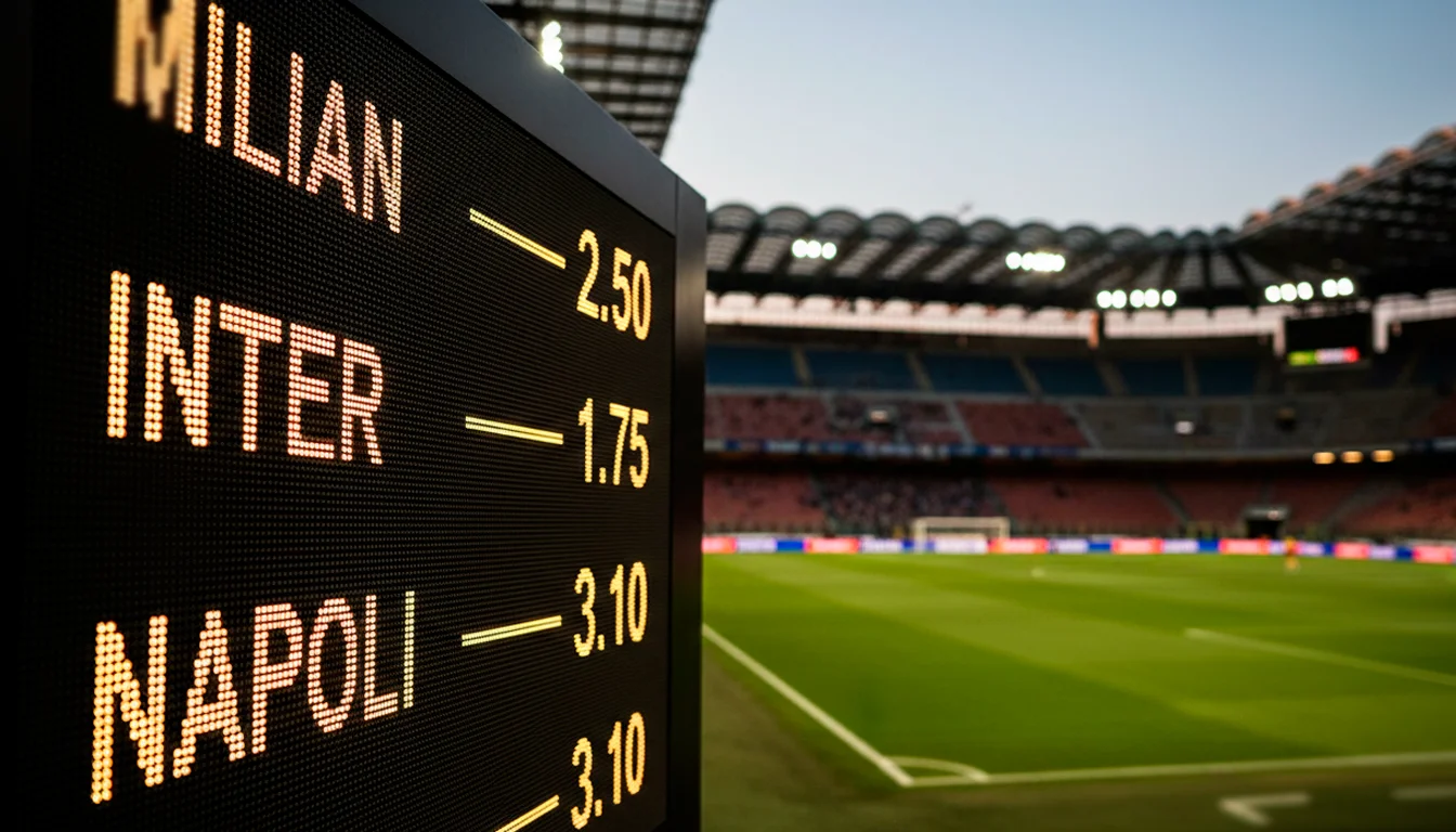Tabellone luminoso con quote calcio decimali in uno stadio prima della partita
