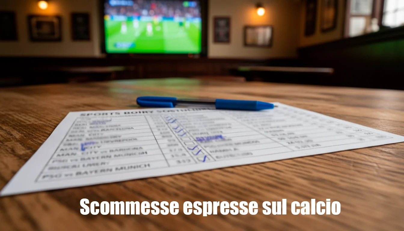 Schedina di scommesse sportive con più partite selezionate su un tavolo