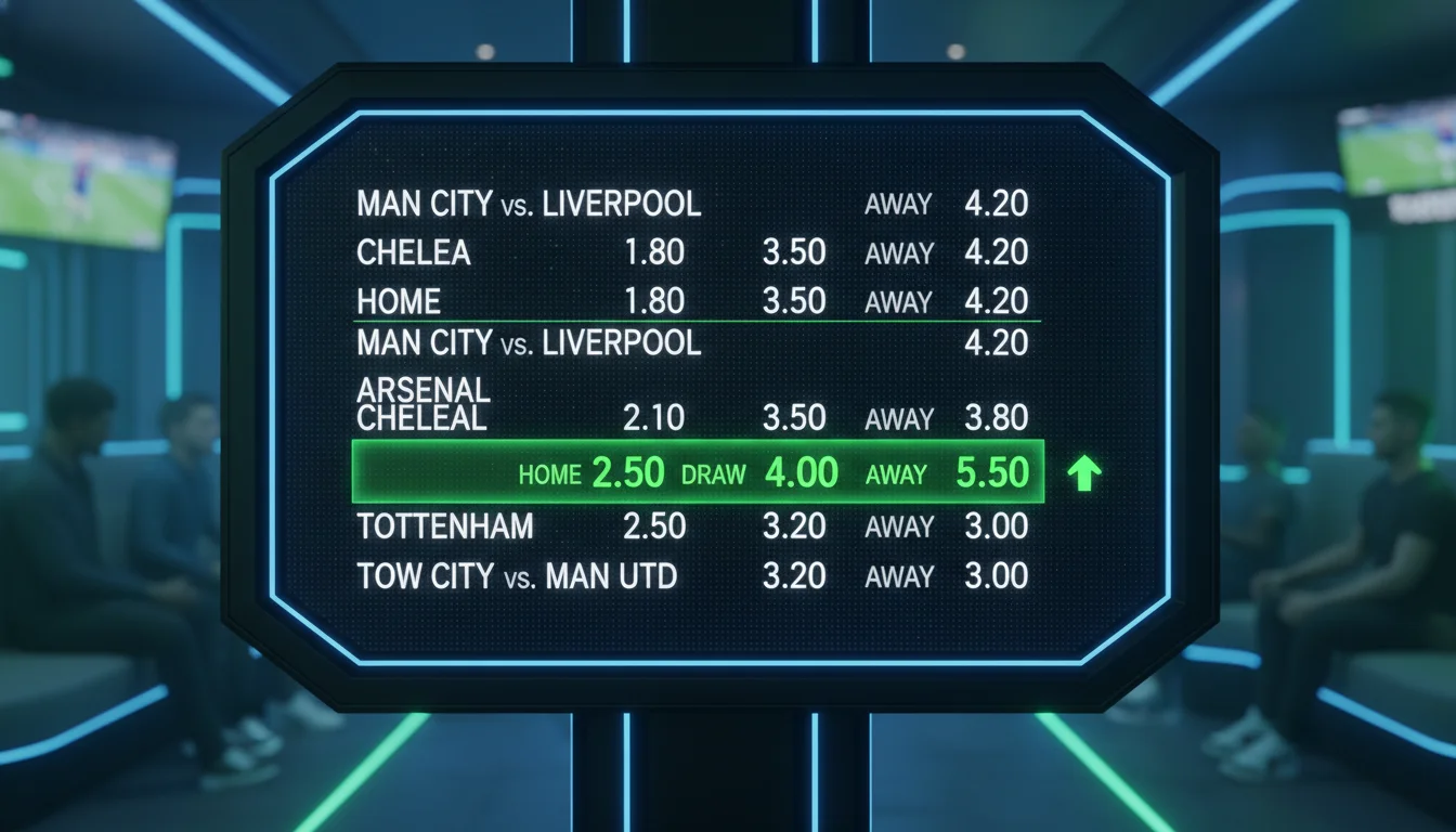 Freccia verde rivolta verso l'alto su un tabellone luminoso di quote sportive