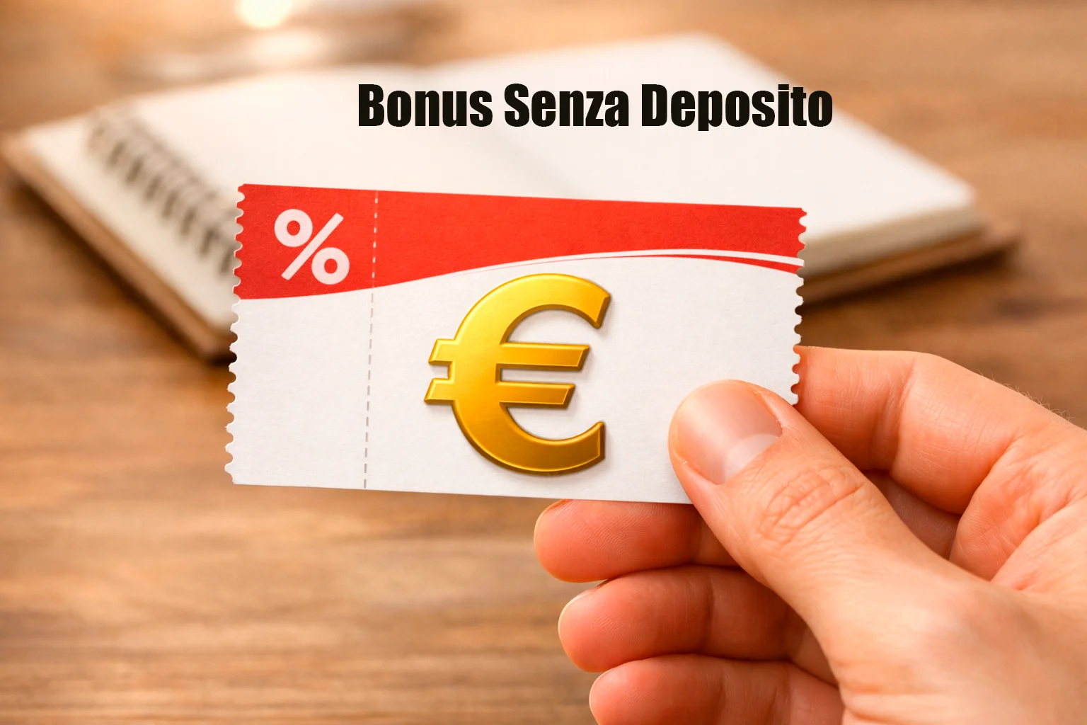 Mano che riceve un coupon promozionale con il simbolo dell'euro