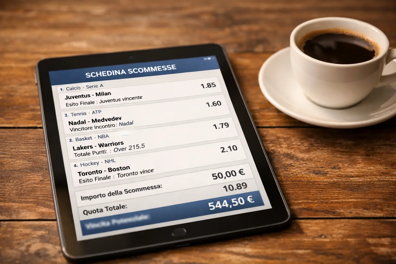 Schedina di scommesse sportive su tablet