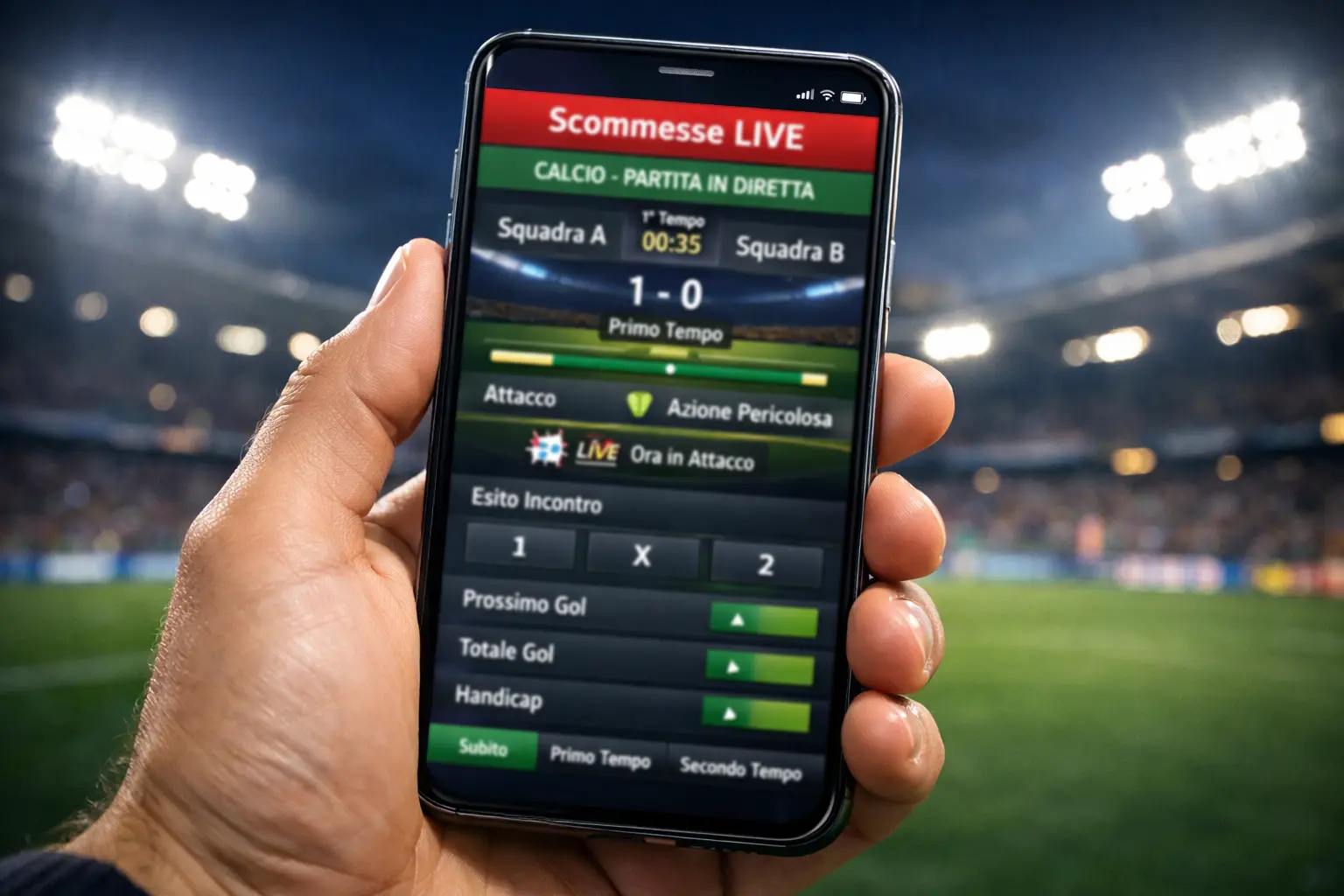 Scommesse live durante partita di calcio