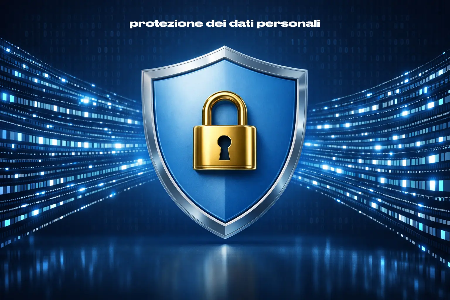 Scudo di sicurezza digitale con lucchetto che protegge dati personali