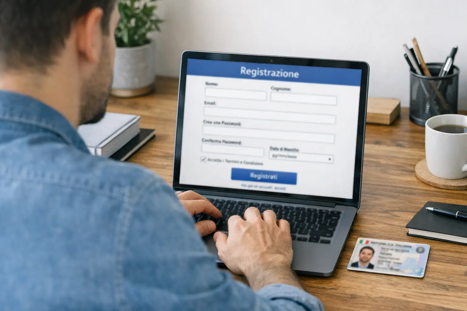 Persona che compila registrazione su laptop